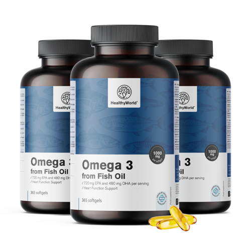 3x Omega-3 1000 mg – iz ribjega olja, skupaj 1095 mehkih kapsul