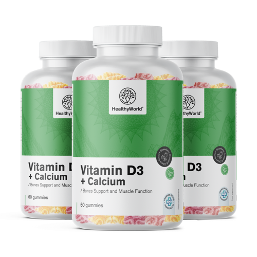 3x Vitamin D3 + Kalcij, skupaj 180 gumi bonbonov