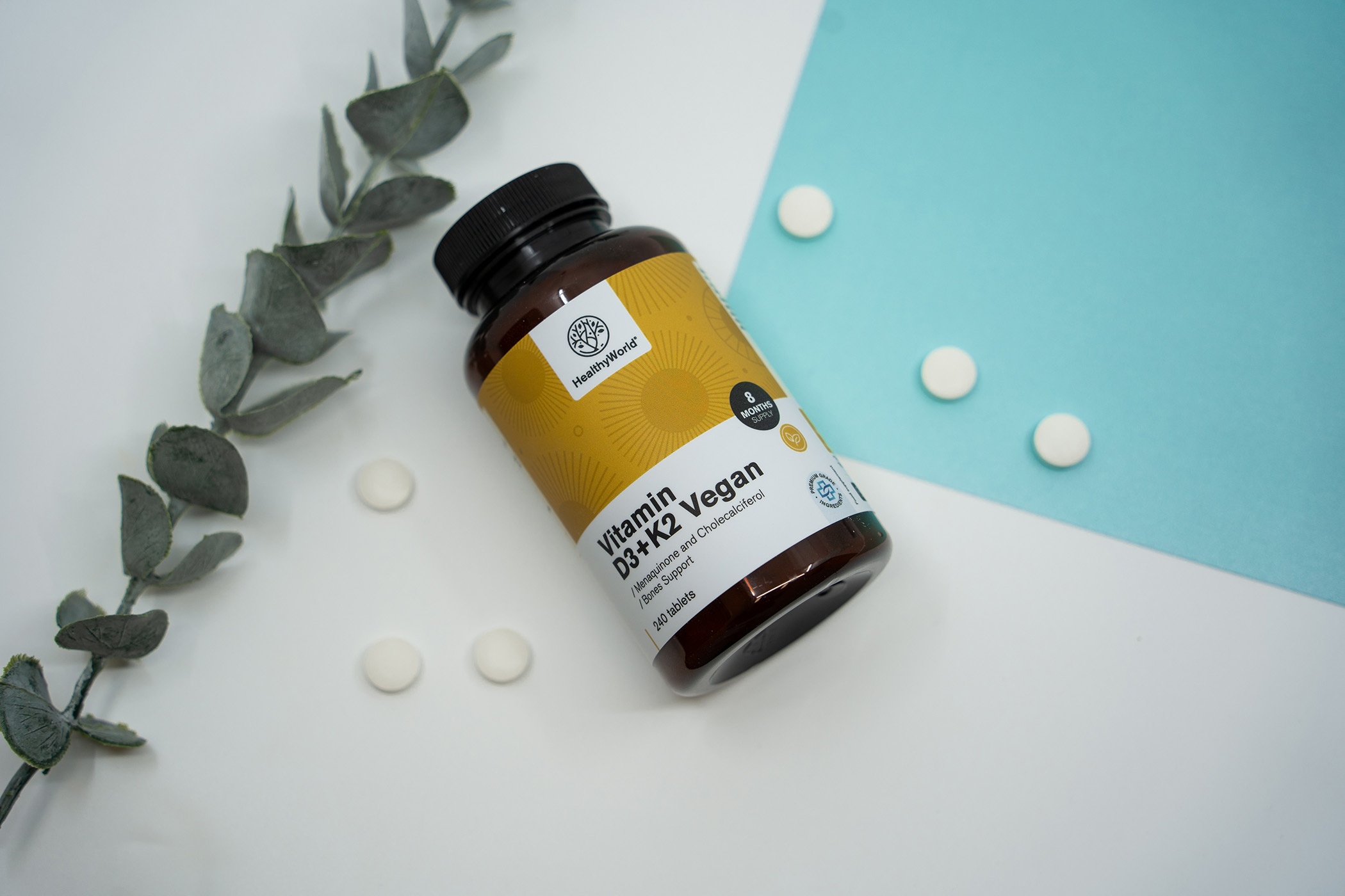 3x Veganska vitamina D3+K2, skupaj 720 tablet - HealthyWorld.si