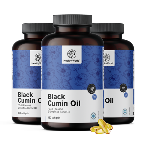 3x Olje črne kumine 1000 mg, skupaj 1080 mehkih kapsul