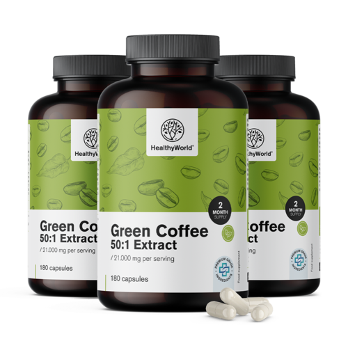 3x Zelena kava 21.000 mg – izvleček 50:1, skupaj 540 kapsul
